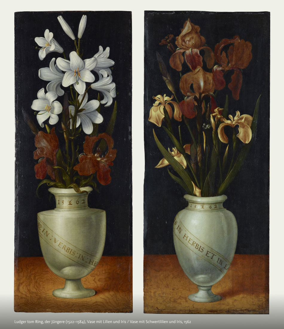 Gemälde von Ludger tom Ring, der Jüngere (1522–1584), Vase mit Lilien und Iris / Vase mit Schwertlilien und Iris, 1562